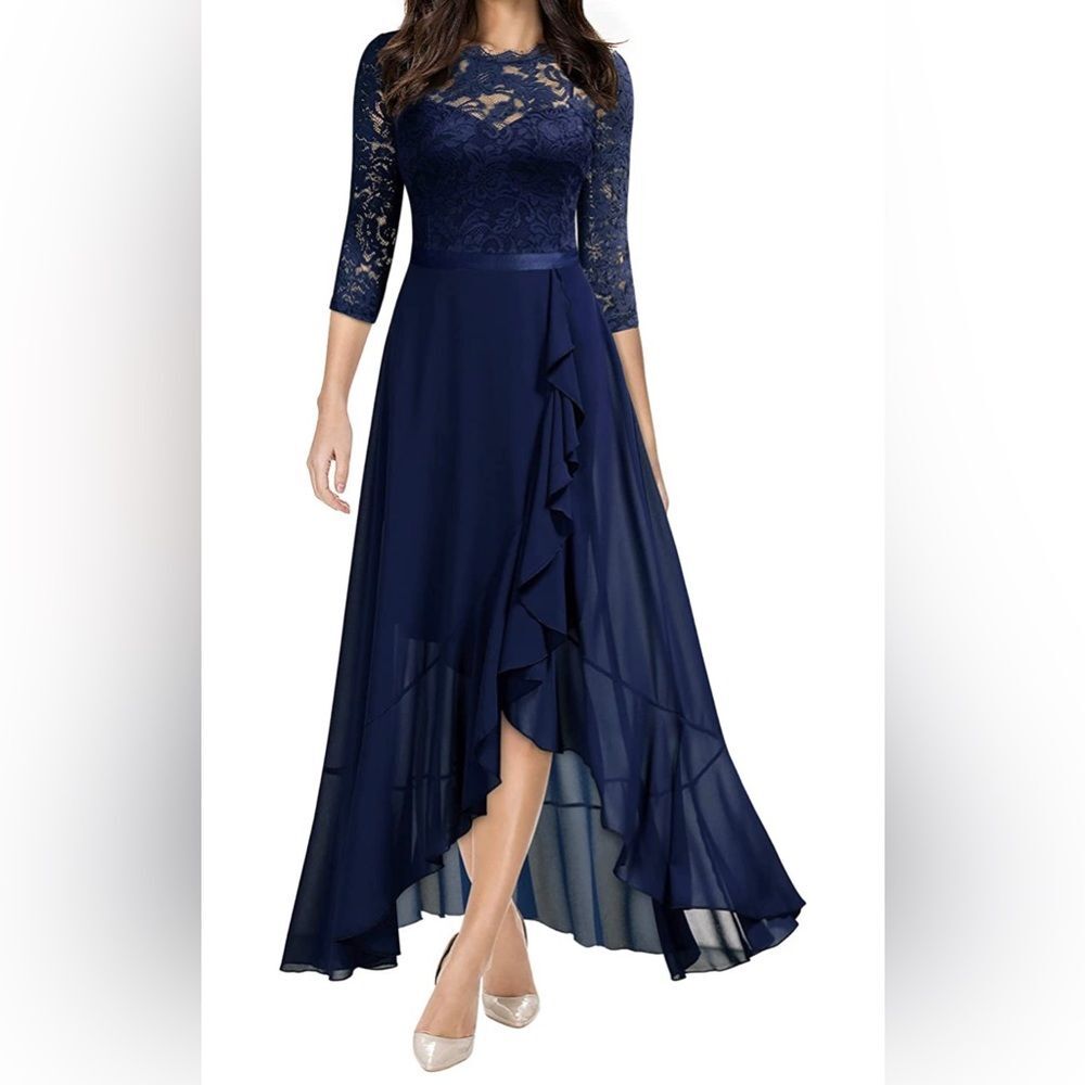 Miusol Women's Elegant Floral Lace Ruffle Bridesmaid Maxi Dress Size Small